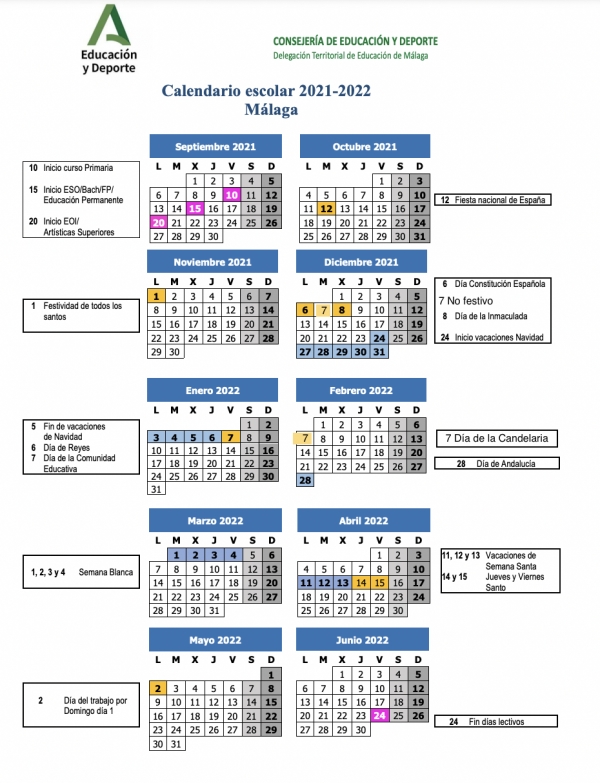 CALENDARIO ESCOLAR 2021-2022