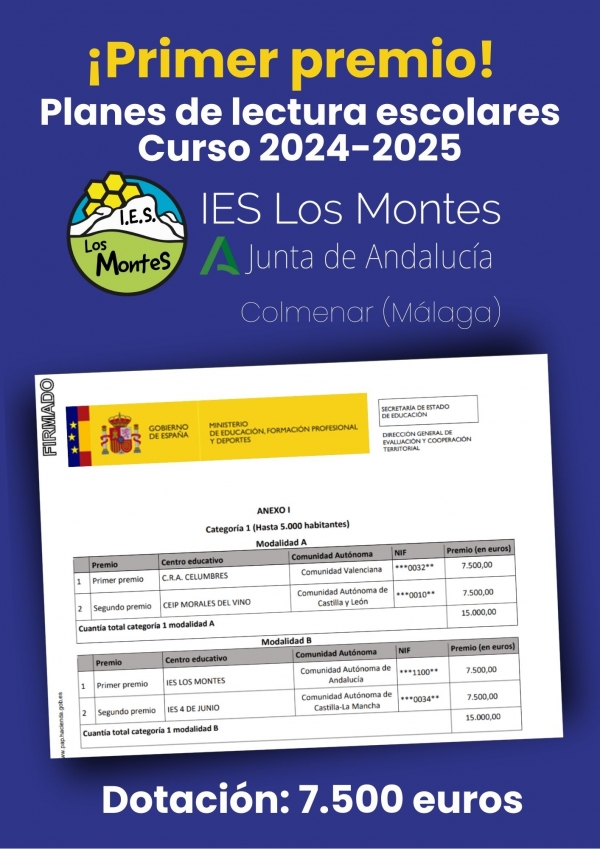 Primer premio en Planes de Lectura Escolares 2024-2025