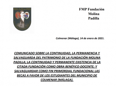 Nuevo Comunicado Fundación Molina Padilla